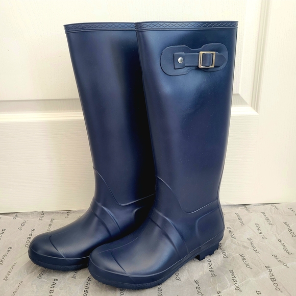 BAMBOO Women's Navy Blue Padinton Knee High Tall Rain Boots NEW NWOT - Picture 5 of 12
